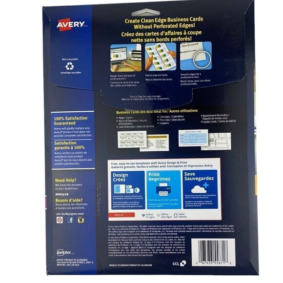 AVERY LASER Clean Edge White Business Cards 2" X 3.5" 200 Cards 20 Sheets 55871 - Picture 2 of 4